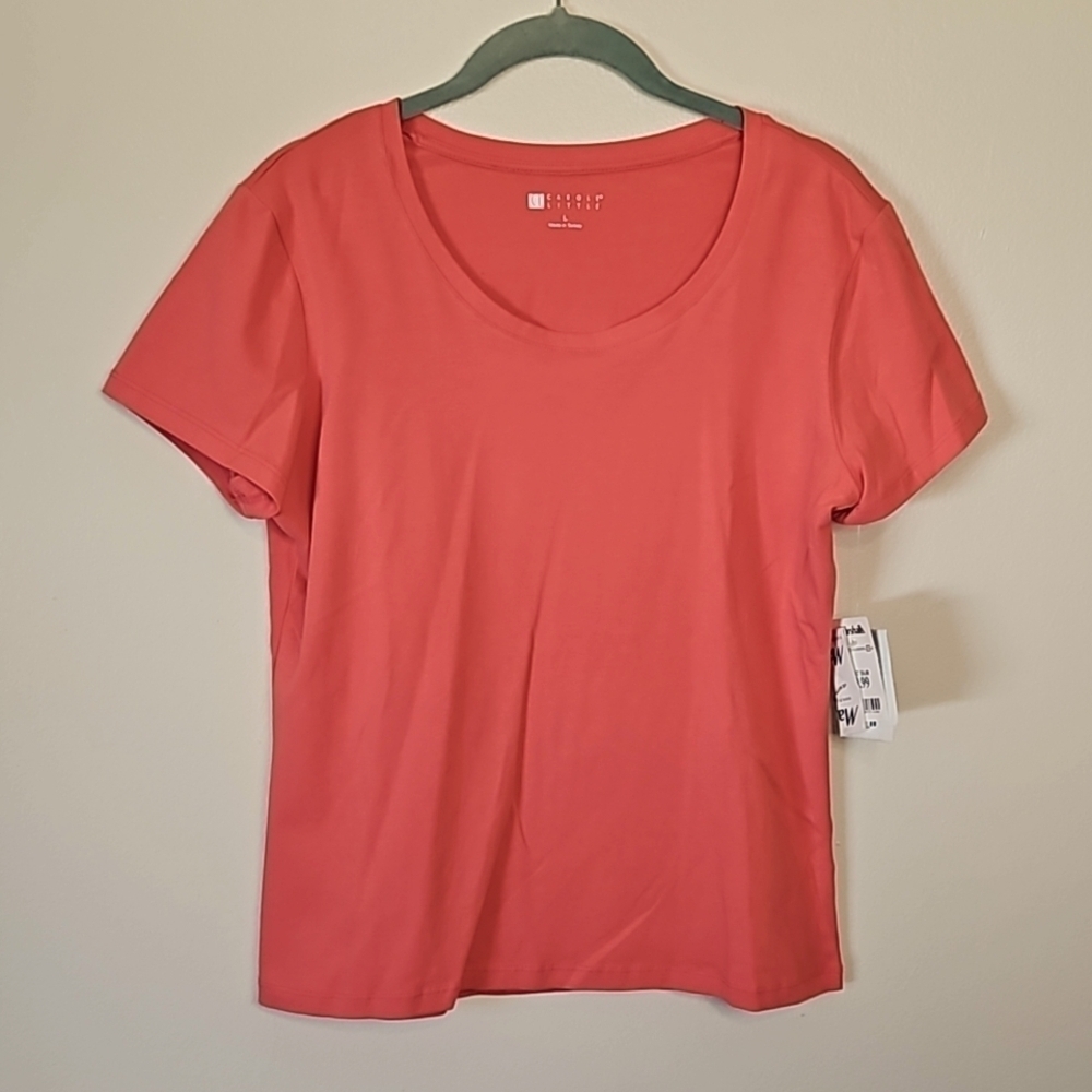 Carole Little Coral Short Sleeve Top Large NWT
